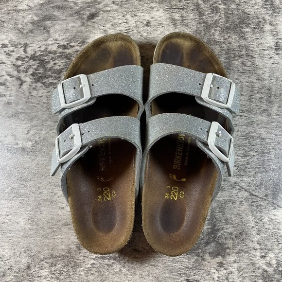 Birkenstock Womens Arizona Silver Glitter Leather EU Size 34  / US Size 3 - Picture 6 of 7